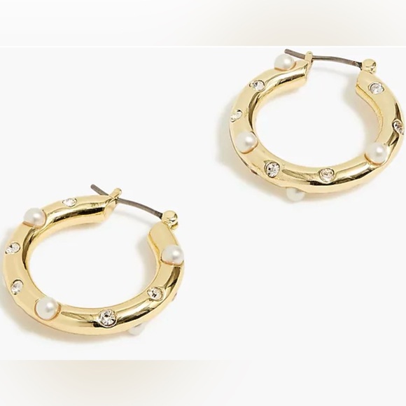 J Crew Pearl and Crystal Stud Hoop Earrings - Picture 7 of 7